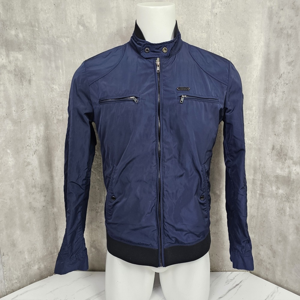 Diesel Bomber Jacket Men L Navy Blue Full Zip Long Sleeve Designer Zip Pockets